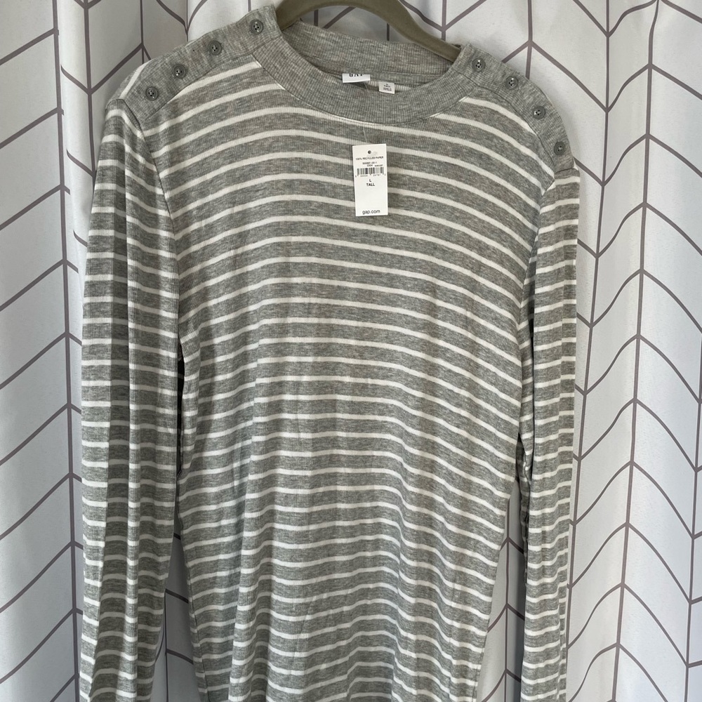 NWT Gap Striped LS Shirt with Button Detail - L Tall
